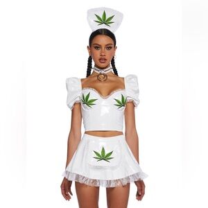 White and Green Leaf Costume Set / Herb nurse costume